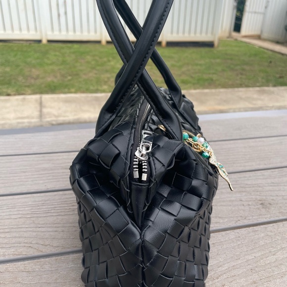 Anthropologie Black Woven Satchel with Butterfly Charm - Picture 4 of 7